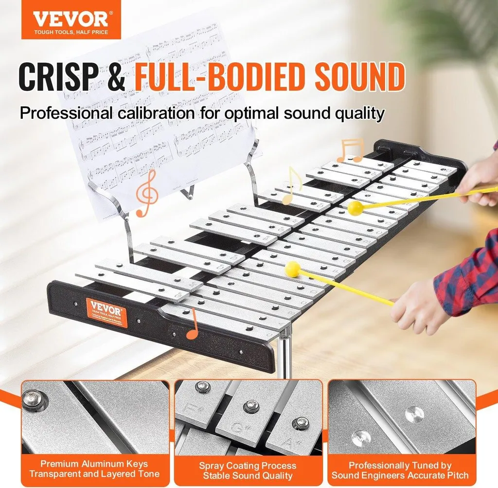 Glockenspiel 30 Notes Kit complet avec support, maillets et pad d'entraînement