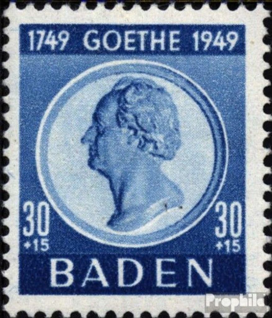 Briefmarken Franz. Zone-Baden 1949 Mi 49 postfrisch J.W. von Goethe