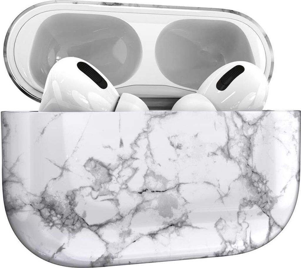 Hülle Marmor Muster AirPods Pro 1 Gen Qi kompatibel robuster Bumper Weiß