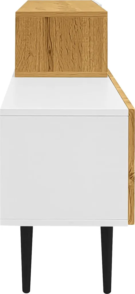 Meuble TV extensible pour petit salon, design modulable bois et blanc - 8
