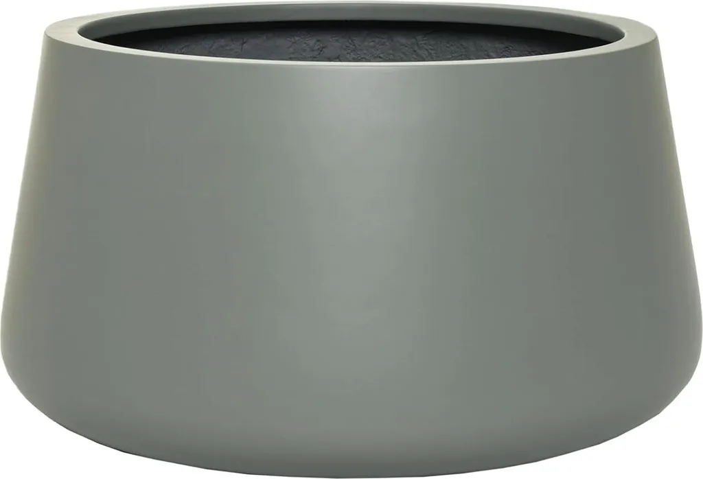 Grand cache-pot rond en fibre de verre vert sauge mat pour décoration