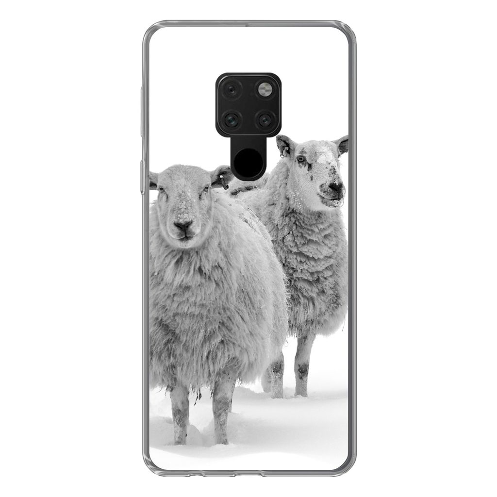 MuchoWow Handyhülle Schutzhülle Hülle für Huawei P40 Lite Schafe - Schnee - Weiß Silikon Softcase Handy Hülle - Handy