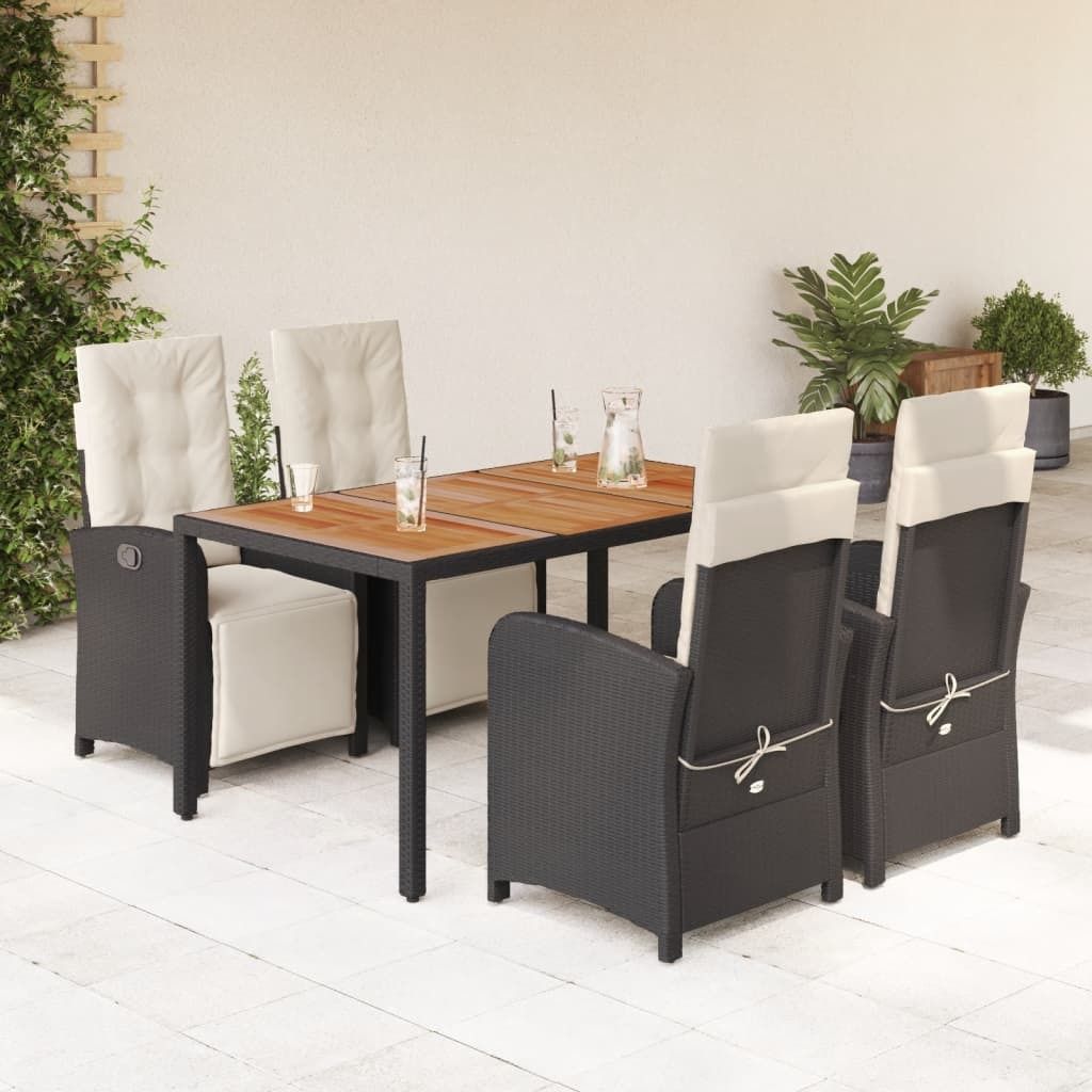 Maison Exclusive - 5-tlg. Garten-Essgruppe mit Kissen Schwarz Poly Rattan