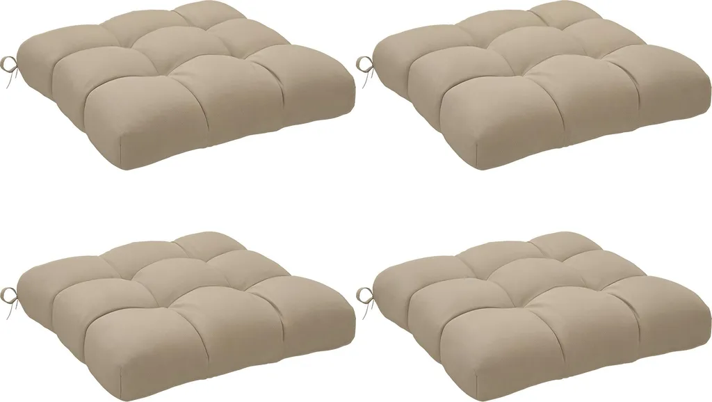Outsunny Lot de 4 Coussins de Chaise de Jardin Kaki Rembourrés 48x48 cm