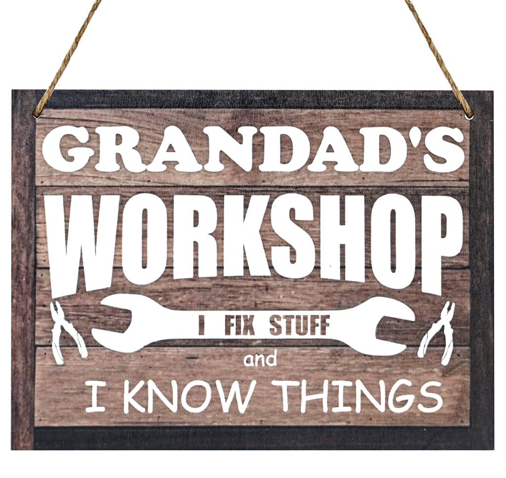 Werkstatt Holztafel, witziger Spruch, 20x15 cm, Geschenk für Opa