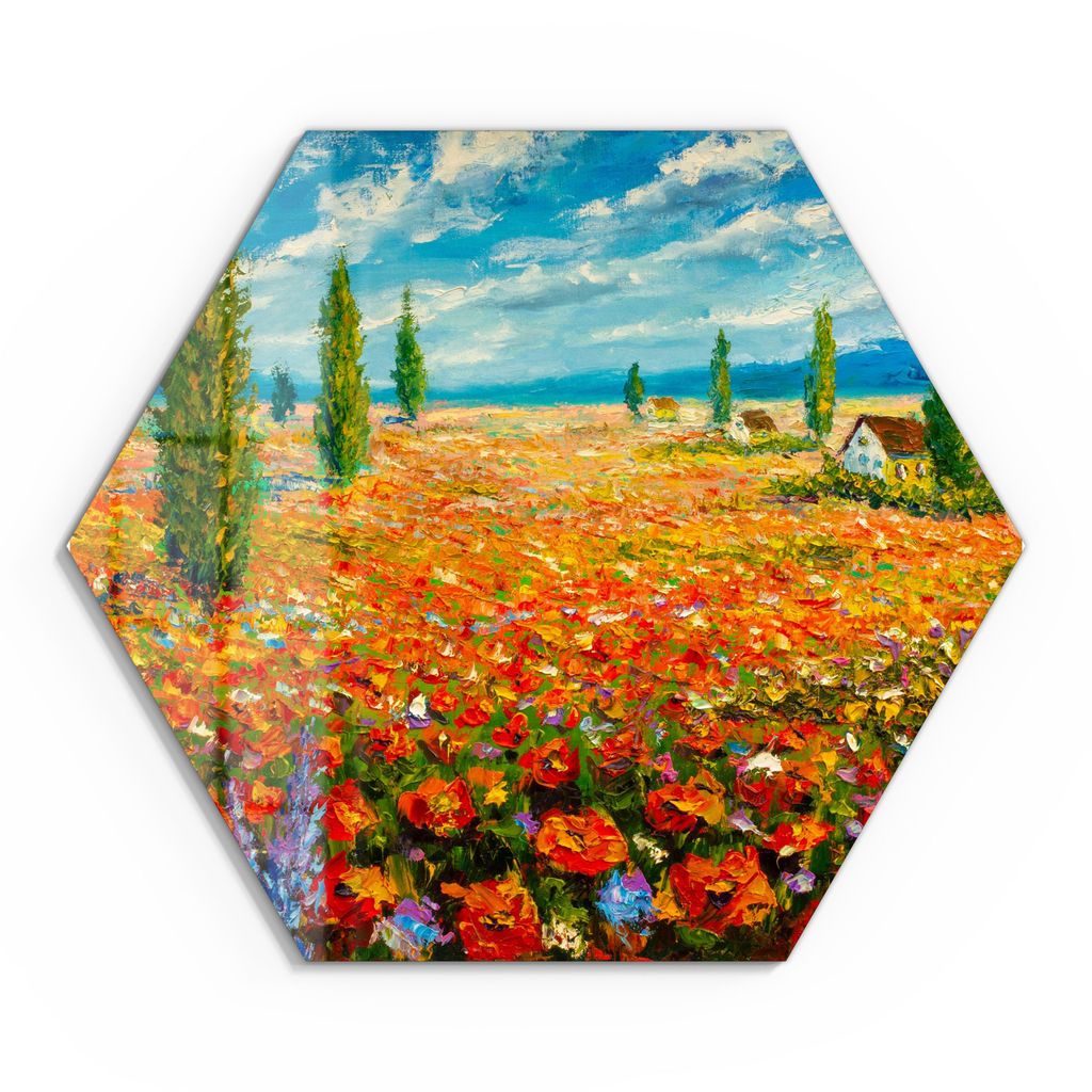DEQORI Glasbild Echtglas 55x48 cm 'Blumenmeer im Monet-Stil' Wandbild Bild modern Deko