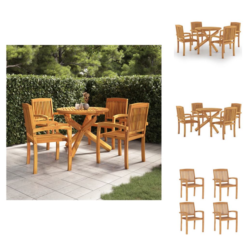 vidaXL 5-tlg. Garten-Essgruppe Massivholz Teak - Gartenmöbel-Sets