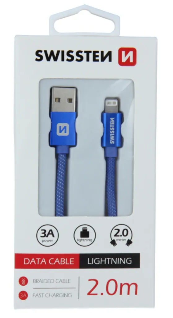 Swissten Cavo Dati USB-Lightning 2m Blu 3A - Alta Resistenza