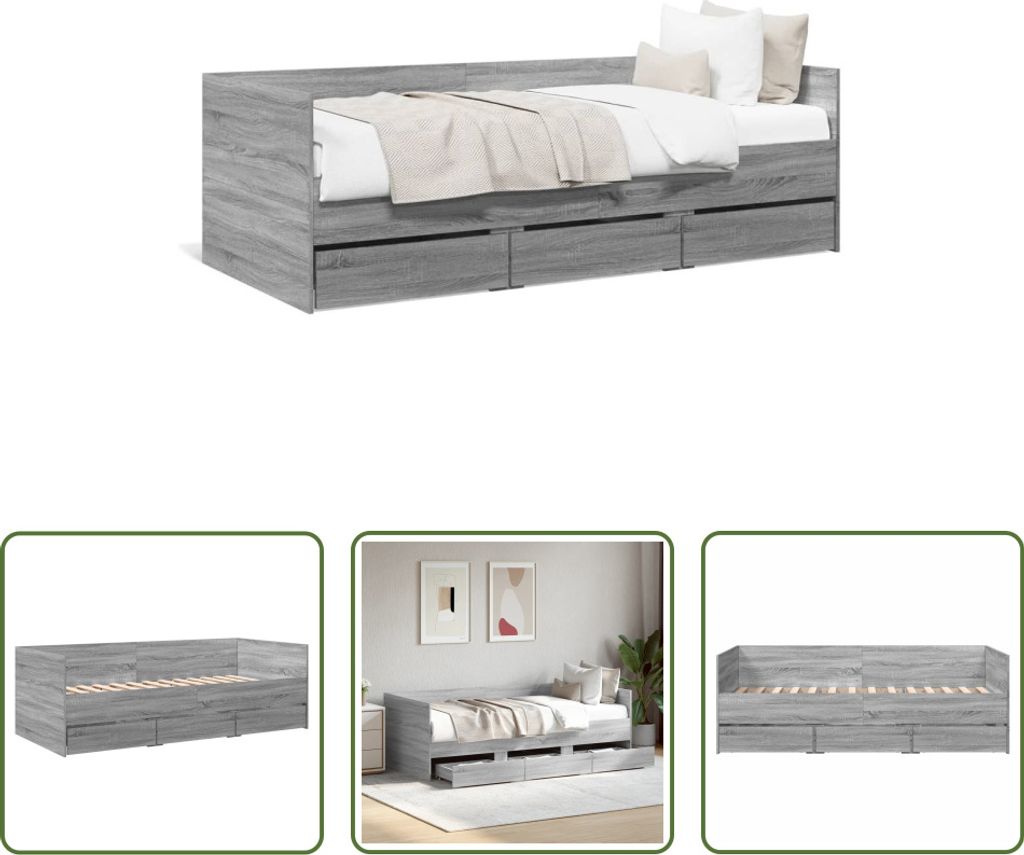 The Living Store Tagesbett mit Schubladen Grau Sonoma 75x190 cm Holzwerkstoff