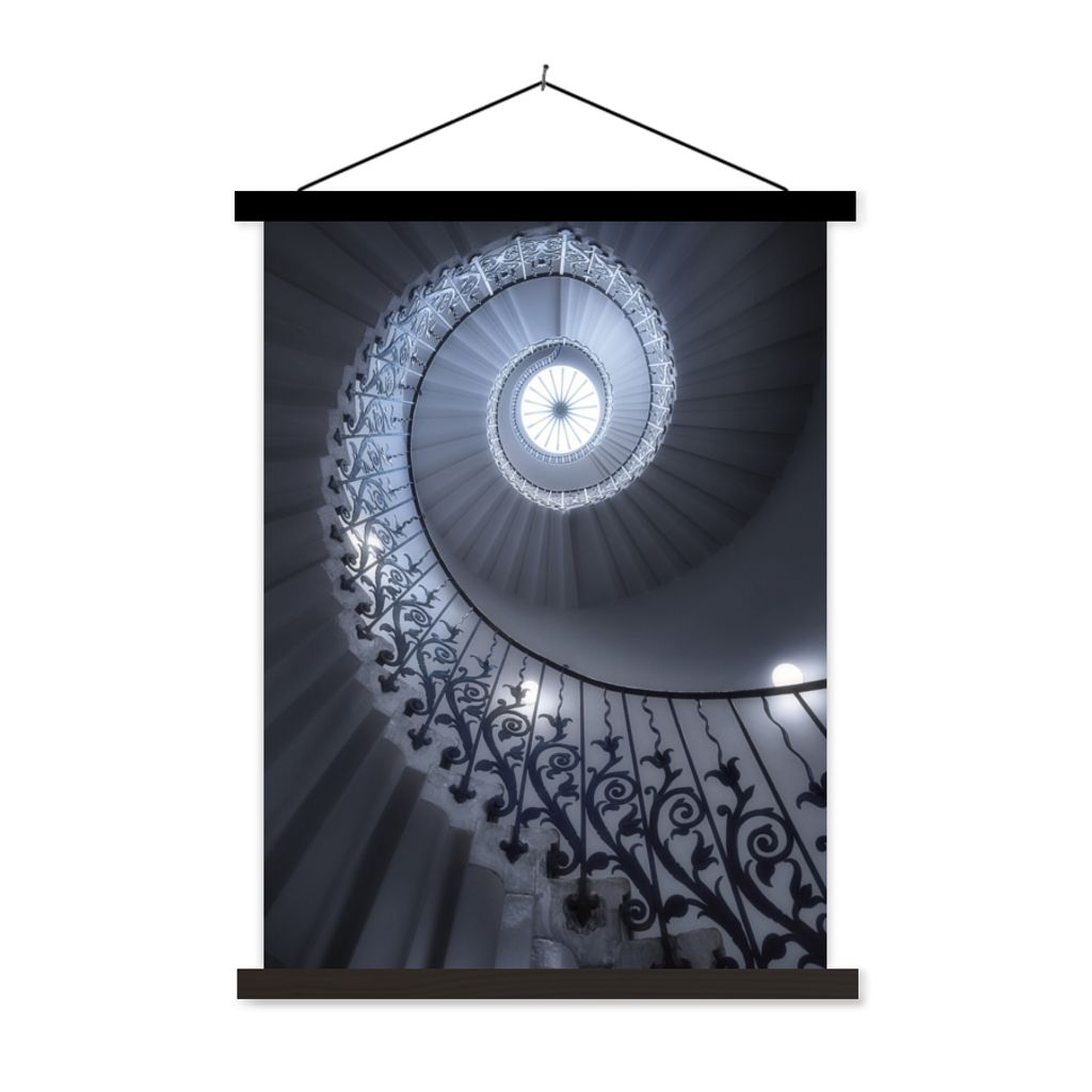 MuchoWow Textilposter Architektur - Treppe - Spirale 40x53 cm mit schwarzem Rahmen - Abbildung