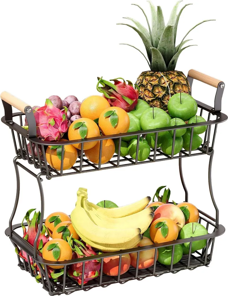 Corbeille à fruits en métal robuste avec poignées bois 2026 Edition