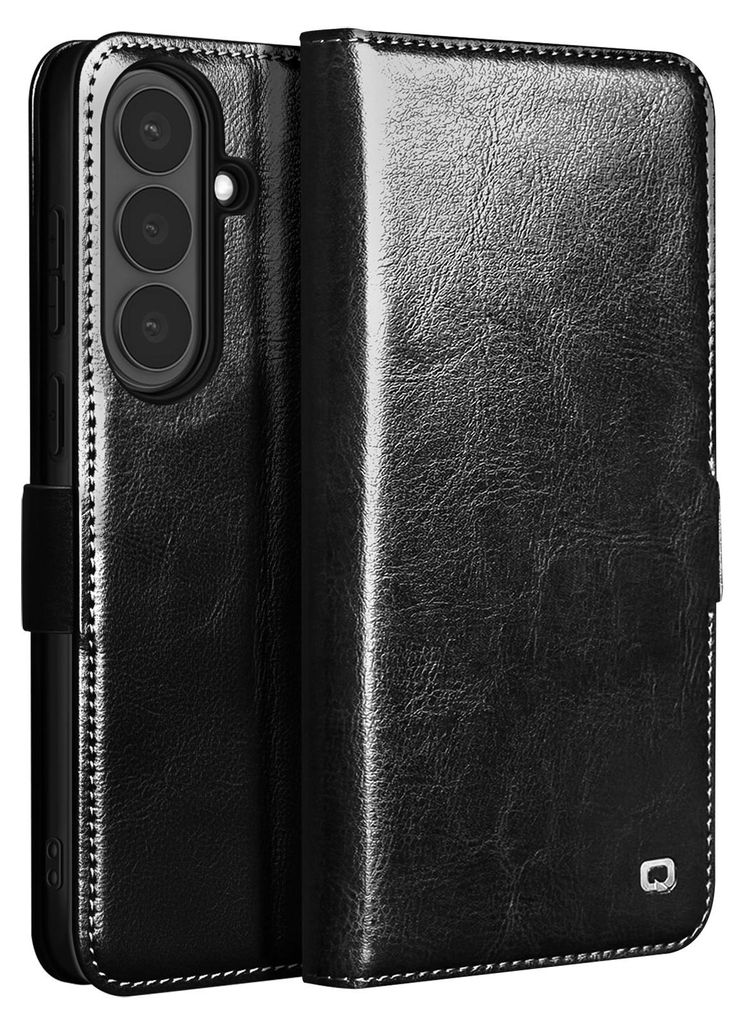 Qialino, Vintage Wallet Etui Galaxy S26 mit Videostand, Schwarz