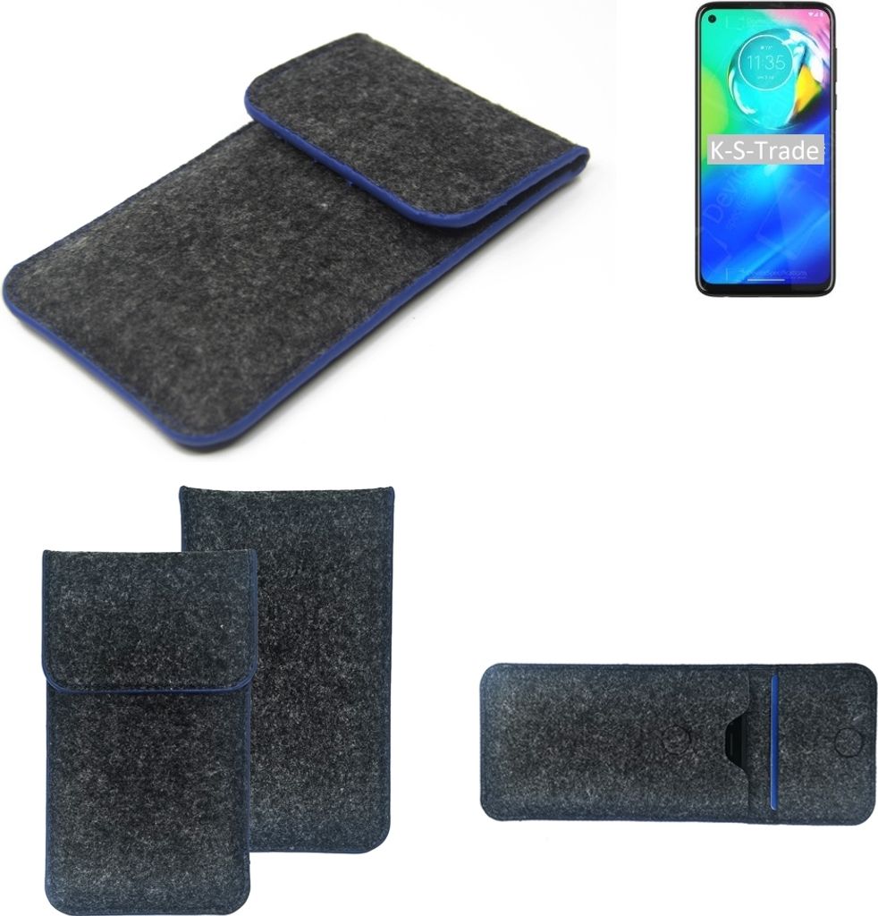 K-S-Trade Handy-Hülle Schutz-Hülle kompatibel mit Motorola Moto G Power Filztasche Pouch Tasche Case Sleeve Filzhülle dunkelgrau, blauer Rand