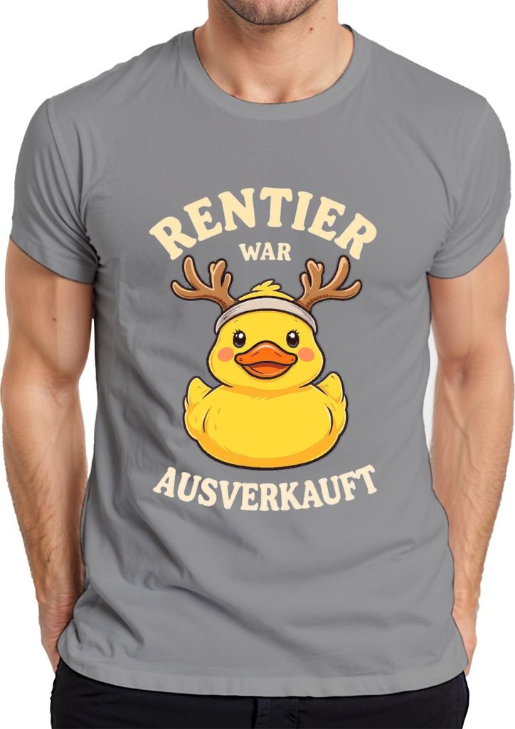 Rentier war t Weihnachten Gummiente Rentierhörner Herren T-Shirt, Grau, L