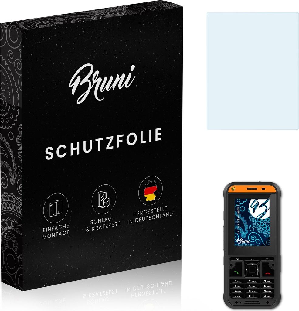 Bruni Basics-Clear 2x Schutzfolie kompatibel mit ecom Ex-Handy 10 Folie
