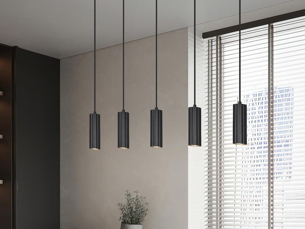 Große moderne LED Pendelleuchte 5-flammig Metall Schwarz, Esstischlampe hängend