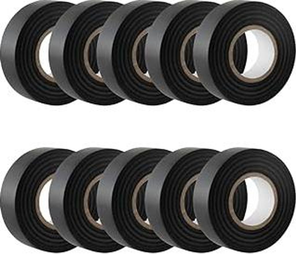GTSE - Isolierband Schwarz - 19 mm x 20 m - strapazierfähiges, selbstklebendes Isolierband - zum Schutz, Bündeln und Reparieren von Kabeln - 10 R...
