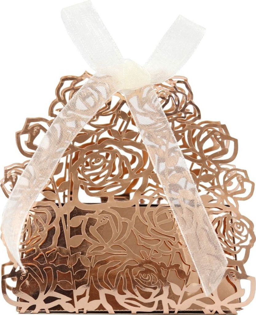 50 Pack Laser Cut Rose Favor Boxen, Kreative Handtasche Form Hochzeit Favors Candy Boxen Mit Bändern, Kleine Geschenk-Boxen