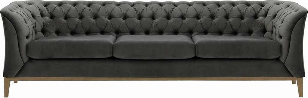 Dreisitzer-Sofa Chesterfield Modern Wood aus medizinischem Schaumstoff-Velluto 19-wax black
