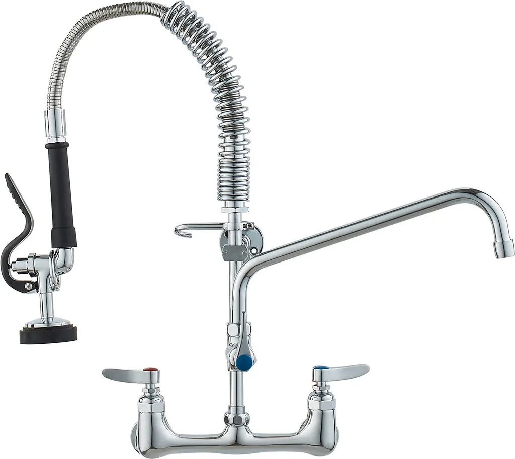 VEVOR Rubinetto commerciale con doccetta pre-lavello, rubinetto da cucina alto 53 cm, bocca girevole da 30,5 cm, rubinetto per lavello da cucina per montaggio a parete, apparecchio in ottone con doccetta estraibile, per lavello a 1/2/3 scomparti - 1