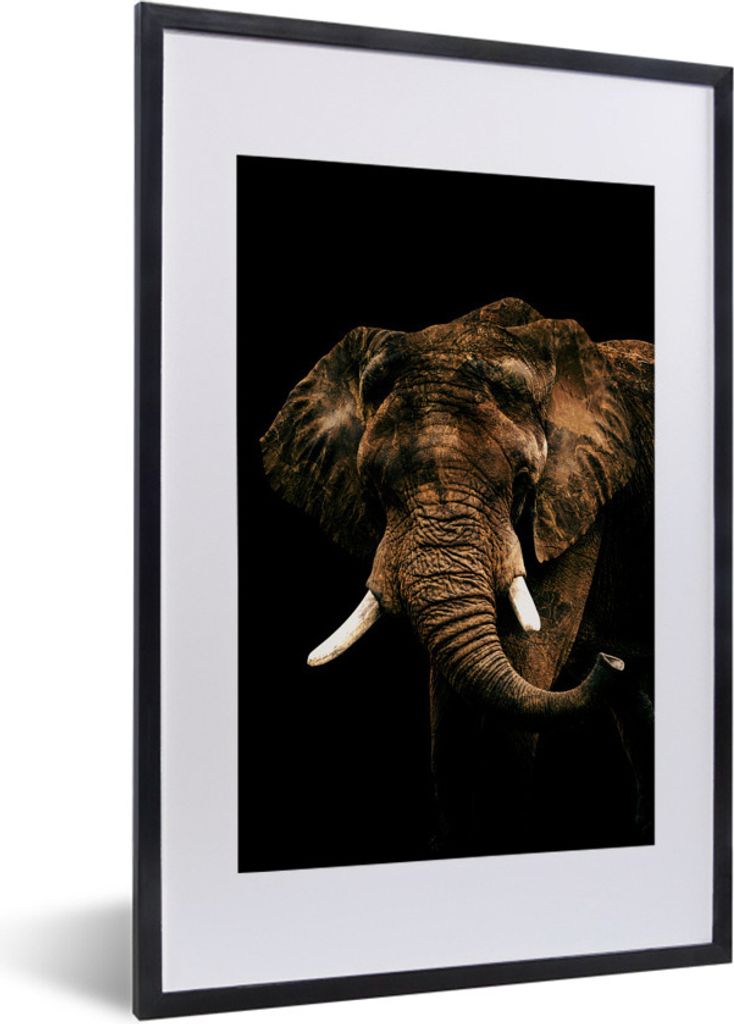 MuchoWow MuchoWow Gerahmtes Poster Elefant - Schwarz - Braun 40x60 cm - Poster mit zchwarzem Bilderrahmen - Poster in Rahmen