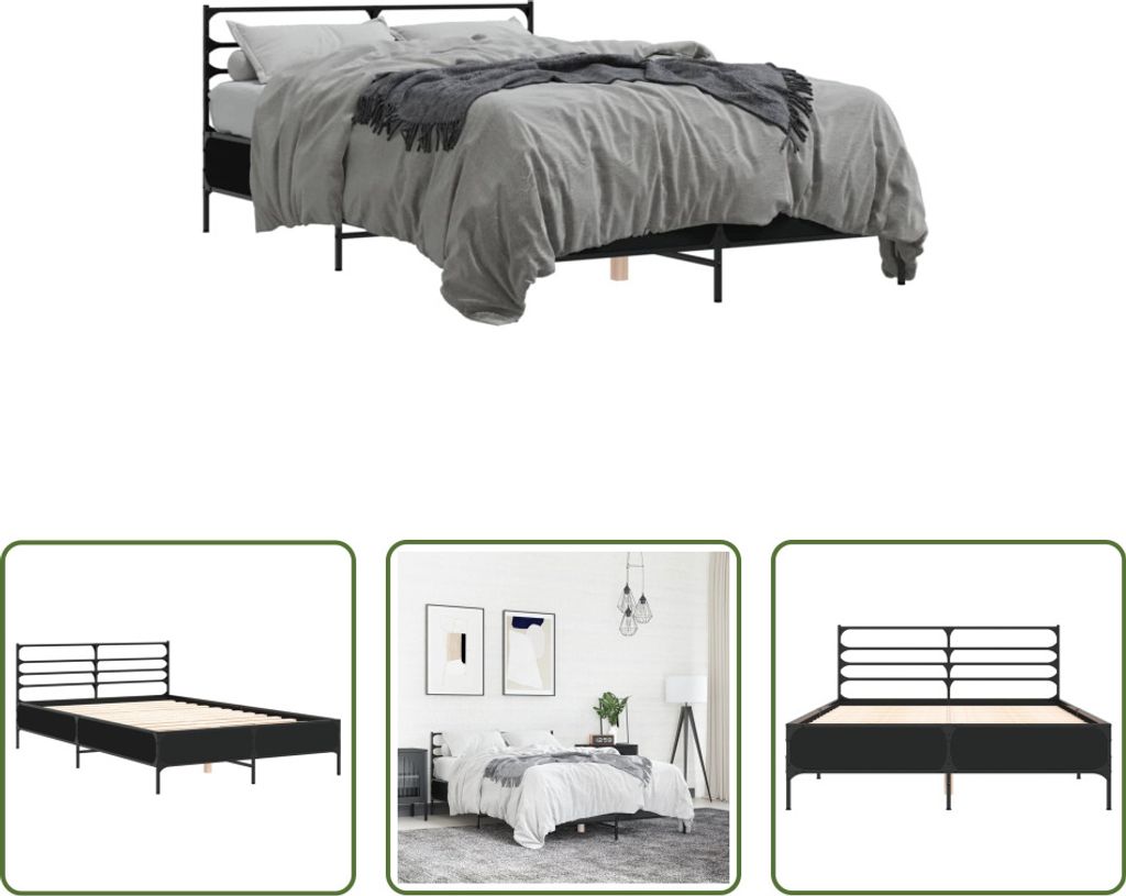 The Living Store Bettgestell Schwarz 120x190 cm Holzwerkstoff und Metall