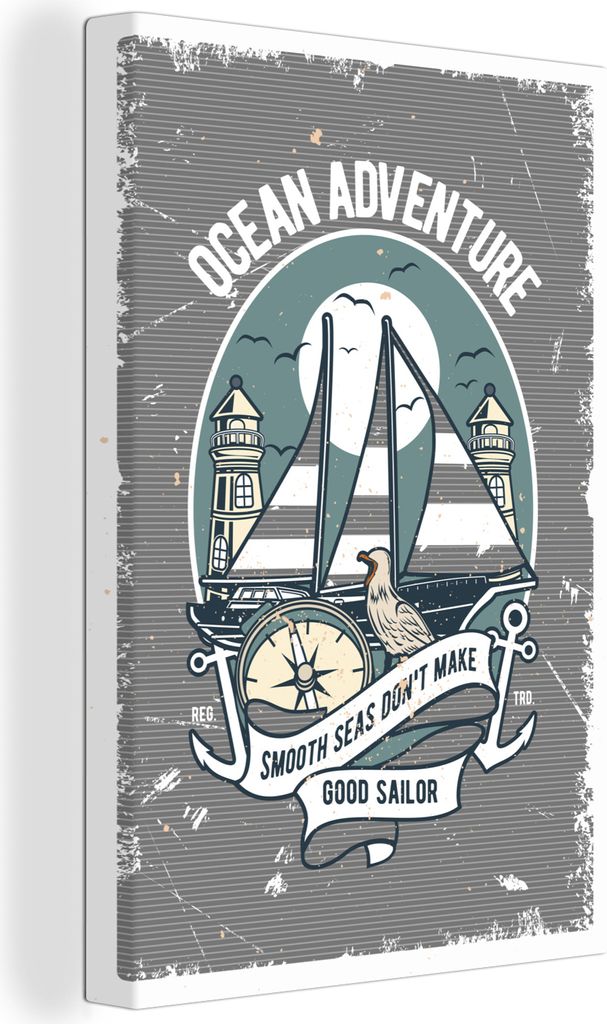 OneMillionCanvasses - Leinwandbilder - 90x140 cm, Boot - Segeln - Kompass - Retro, Wandbilder Kunstdruck Wanddekoration - Wandschmucke - Schlafzi...