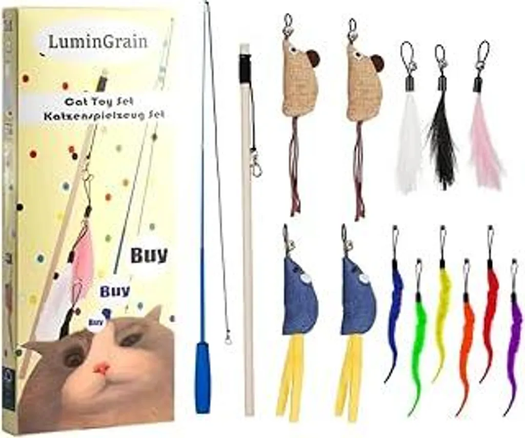 Set Giocattoli Gatti 15 Pezzi: Canna da Pesca e Topolini per il tuo Micio