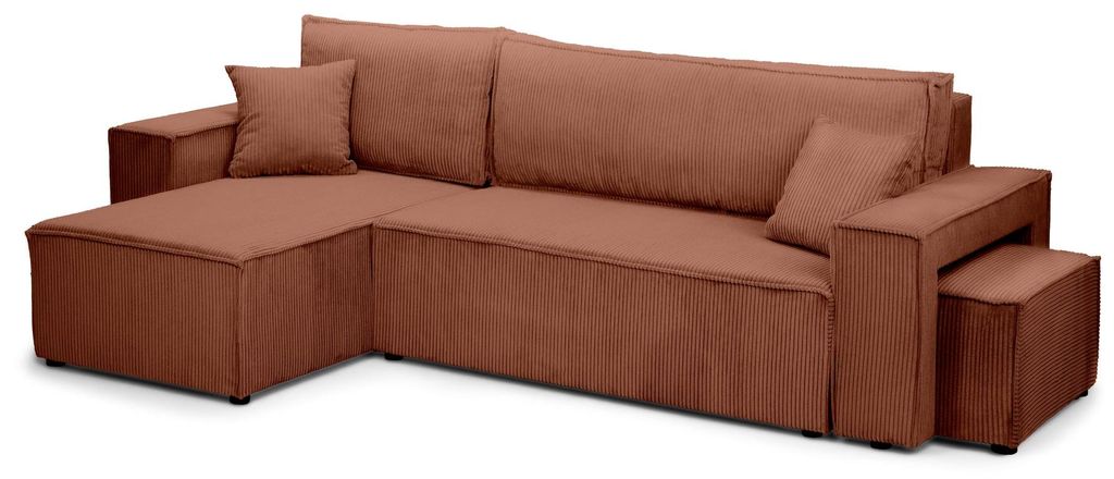 Klara Ecksofa mit Schlaffunktion und Pouf - Cord-Eleganz und höchster Komfort - Rostrot - 200 × 142-154 cm