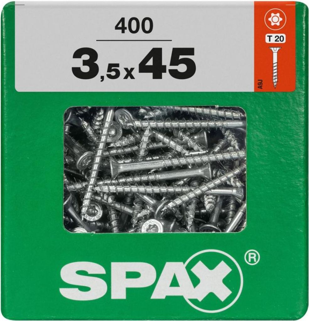 SPAX Universalschraube, 3,5 x 45 mm, 400 Stück, Teilgewinde, Senkkopf, T-STAR plus T20, 4CUT, WIROX, 4191010350446