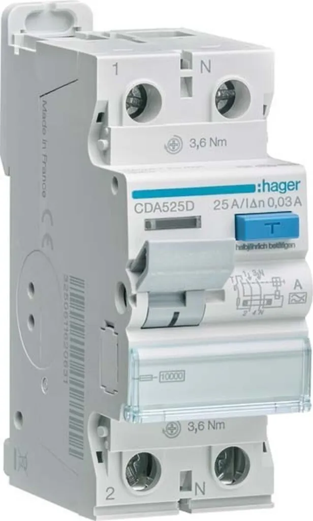 Hager CDA525D Différentiel Type A 25A 30mA 10kA Haute Performance