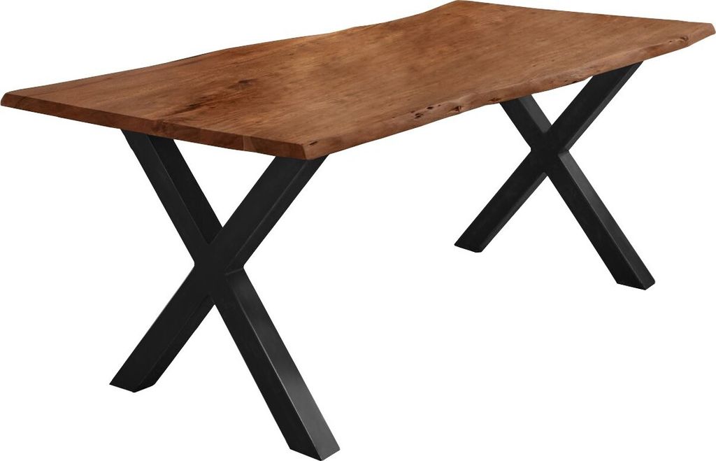 Esstisch Akazie nussbaumfarben 120 x 80 cm X-Gestell schwarz FREDERIK