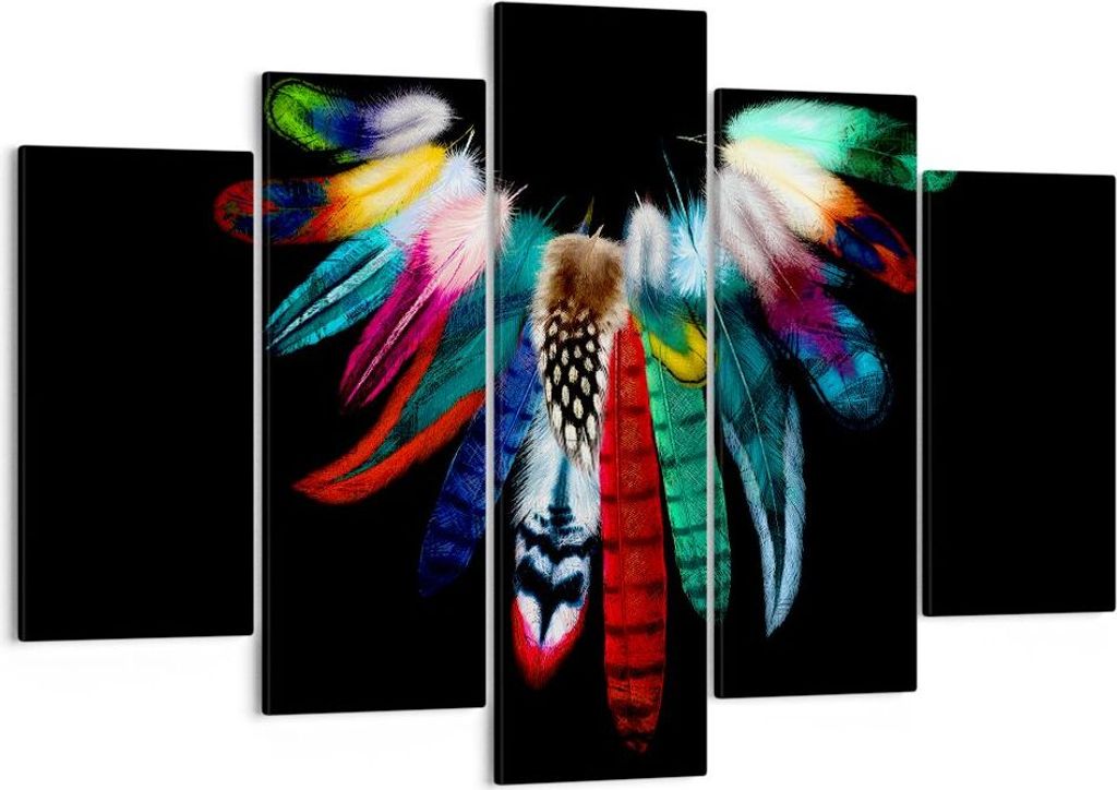 Bild auf Leinwand - Leinwandbild - Vogel Feder Farbe Komposition - 150x100cm - Wand Bild - Wanddeko - Leinwanddruck - Bilder - Kunstdruck - Leinwan...