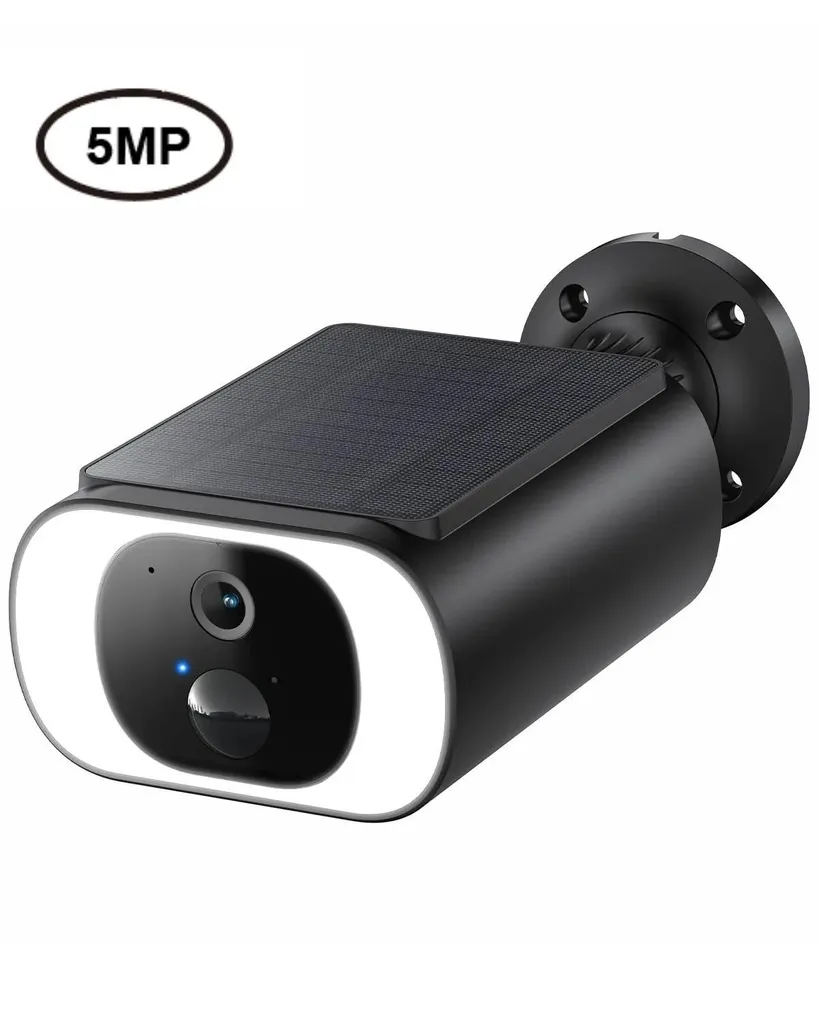 Caméra de surveillance solaire extérieure 5MP HD avec panneau et PIR