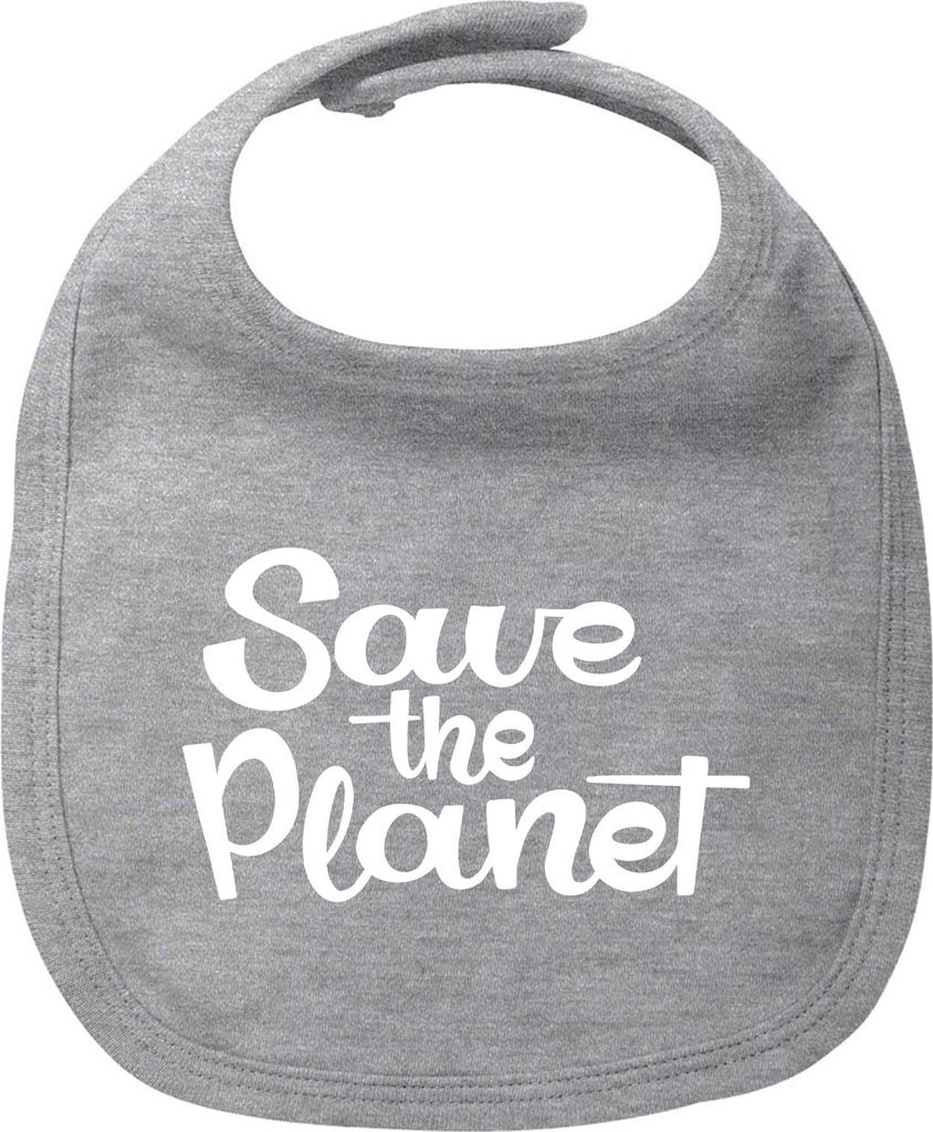 Huuraa Baby Lätzchen Save the Planet Schriftzug Heather Grey Klettverschluss Baumwolle Latz Geschenkidee