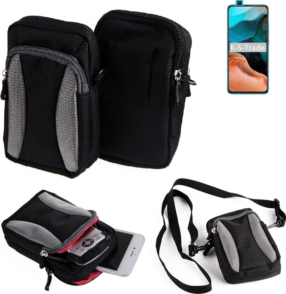 K-S-Trade Holster Schutz Hülle kompatibel mit Xiaomi Redmi K30 Pro Zoom Handy Hülle Gürteltasche Umhängetasche mit Zusatzfach schwarz
