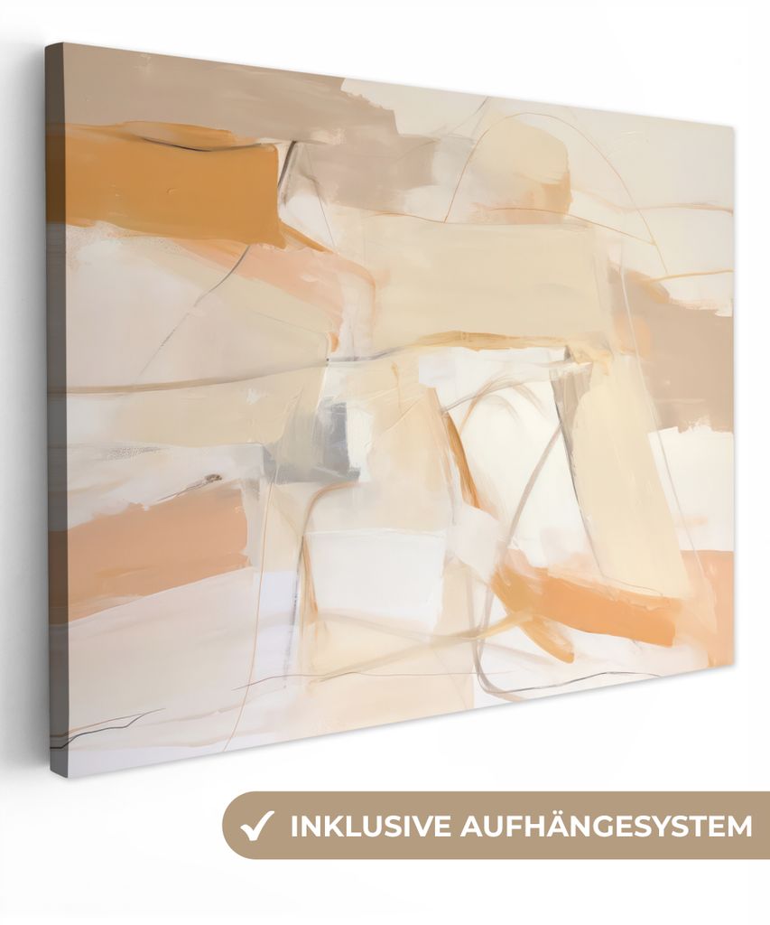 MuchoWow - Leinwandbilder - Abstrakt - Beige - Orange - Kunst - Modern, Wandbild, Wanddeko Bilder Wohnzimmer, 40x30 cm