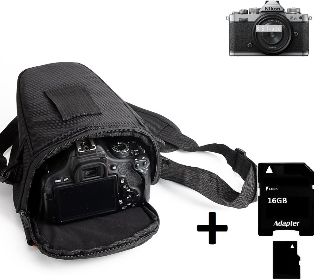 K-S-Trade Schultertasche kompatibel mit Nikon Z fc Colt Kameratasche für Systemkameras DSLR DSLM SLR, Bridge etc., + 16GB Speicherkarte Schutzhülle