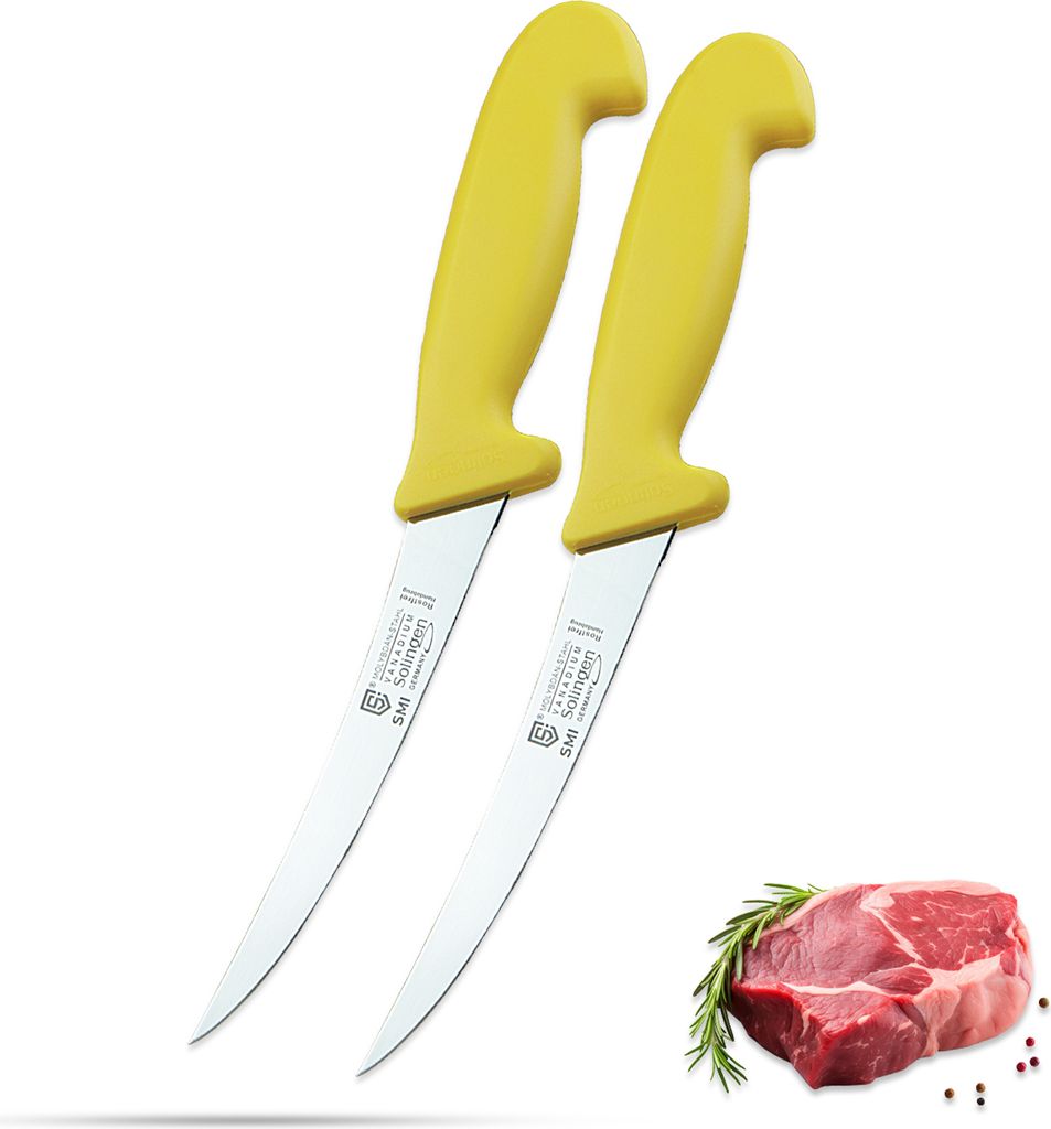 SMI 2 Stück 6 Zoll Ausbeinmesser - Gebogenes, Flexibles Metzgermesser aus Edelstahl, Solingen