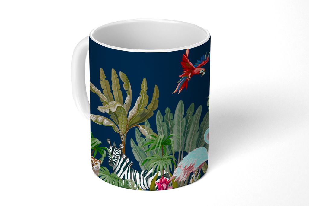 KitchenYeah Tasse Kaffeetasse Kaffeebecher 350 ml Dschungel - Pflanzen - Tiere - Kinder - Flamingo - Zebra Teetasse - Fototasse - Becher - Kerami...