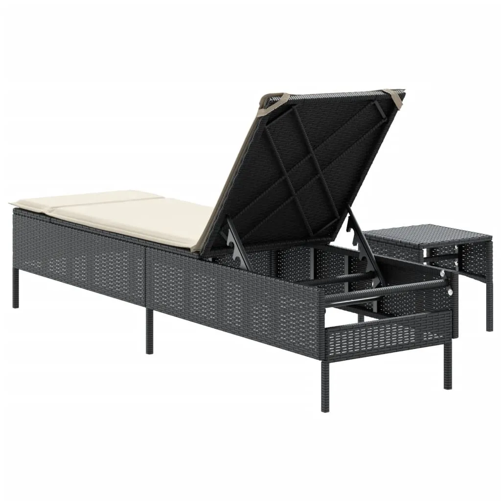 vidaXL Bain de soleil en résine tressée noire avec table d'appoint - 5