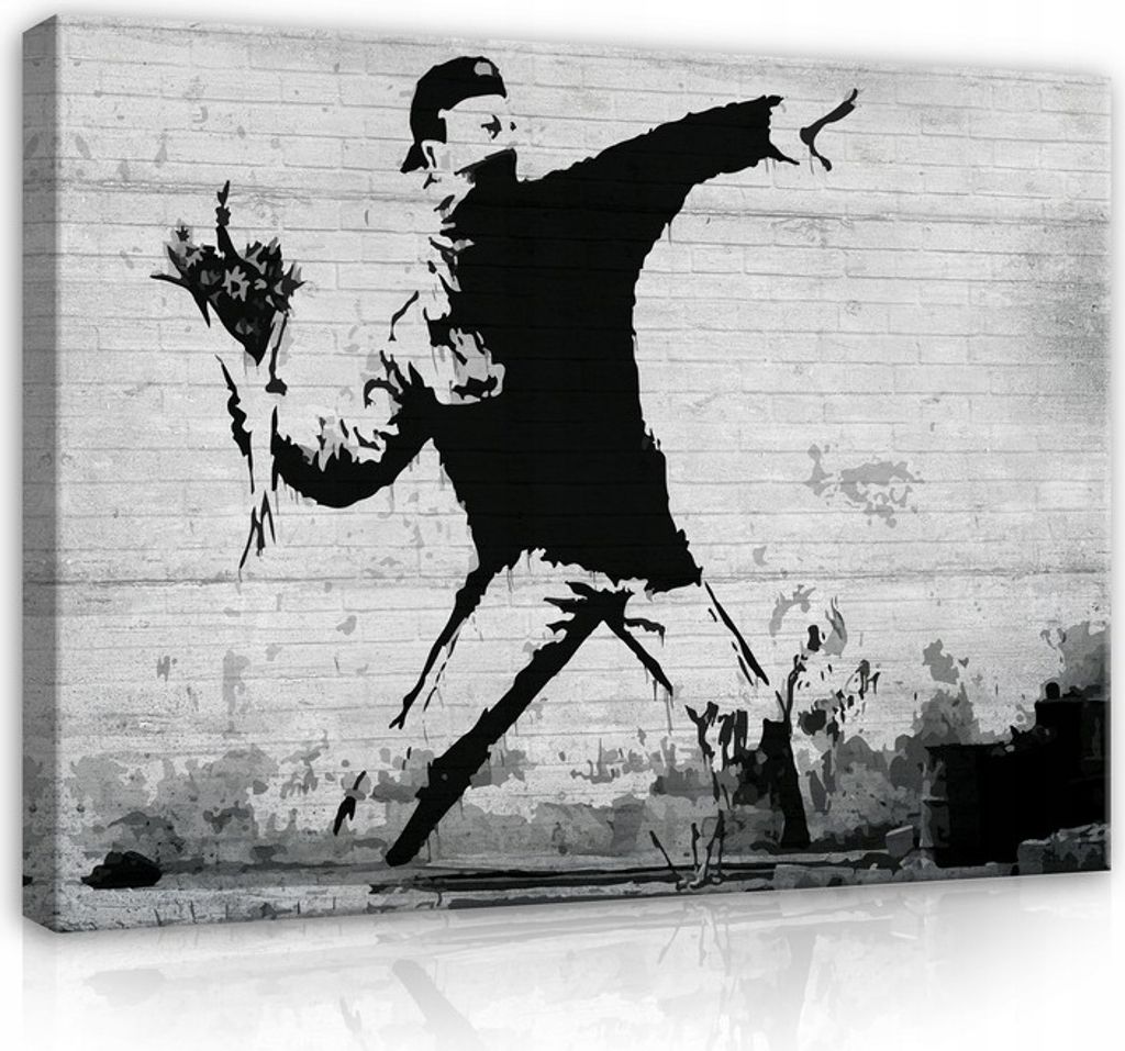 Leinwandbild Banksy 100x70 cm XXL Modern Art Schlafzimmer Wohnzimmer Canvas Bilder Wandbilder Kunstdruck Wand Bild auf Leinwand Aufhängefertig