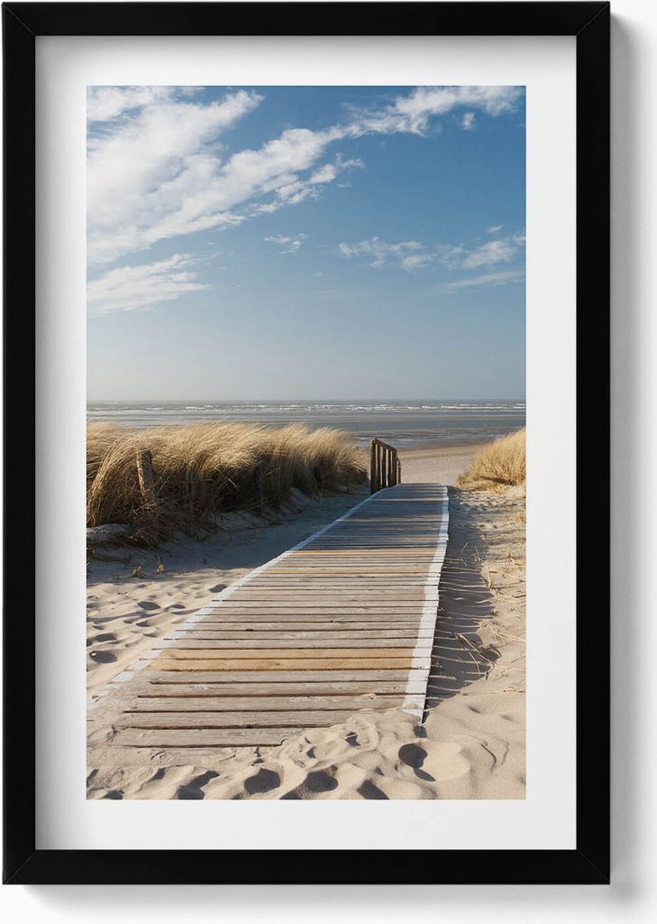 Blick auf den Strand und das Meer– Wandbild mit Rahmen – Gerahmtes Bild – Wanddekoration – 40x60 cm – Schwarz