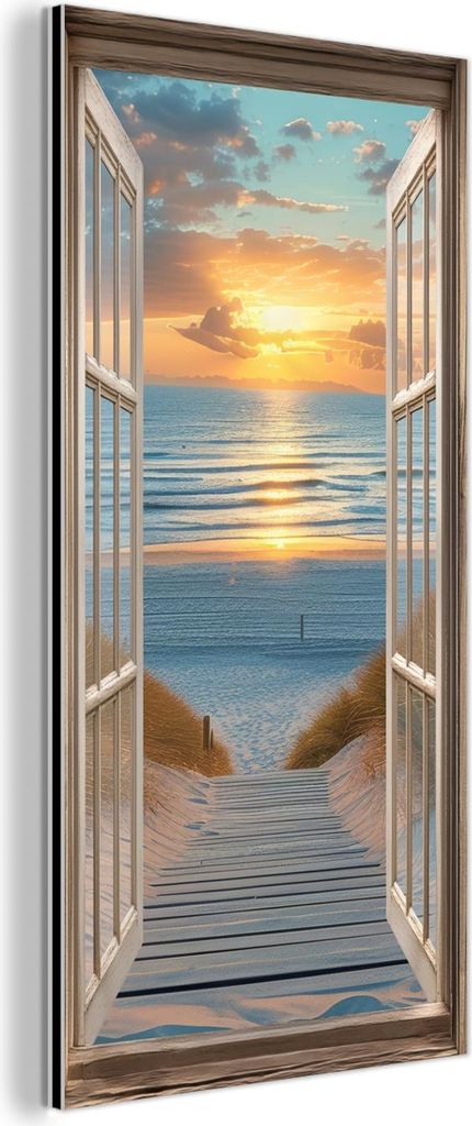 MuchoWow Wanddekoration Metall Metallbild Wandkunst 20x40 cm Durchblick - Strand - Weg - Sonnenuntergang MuchoWow Aluminium Gemälde - Aluminium Ge...