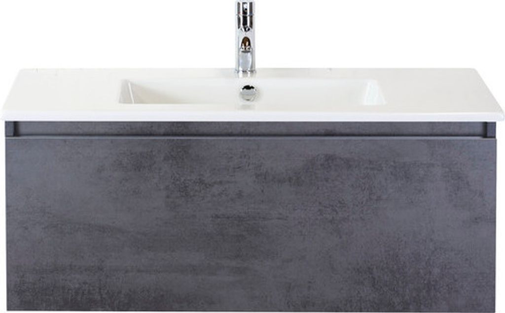 Einzelbadmöbel Sanox Frozen BxHxT 101 x 42 x 46 cm Frontfarbe beton anthrazit mit Waschtisch Keramik weiß 75734741