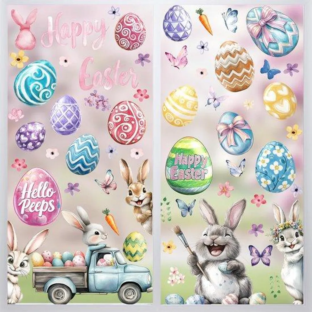 Stickers de Pâques Autocollants - 118 Éléments Déco pour Fenêtres et Murs