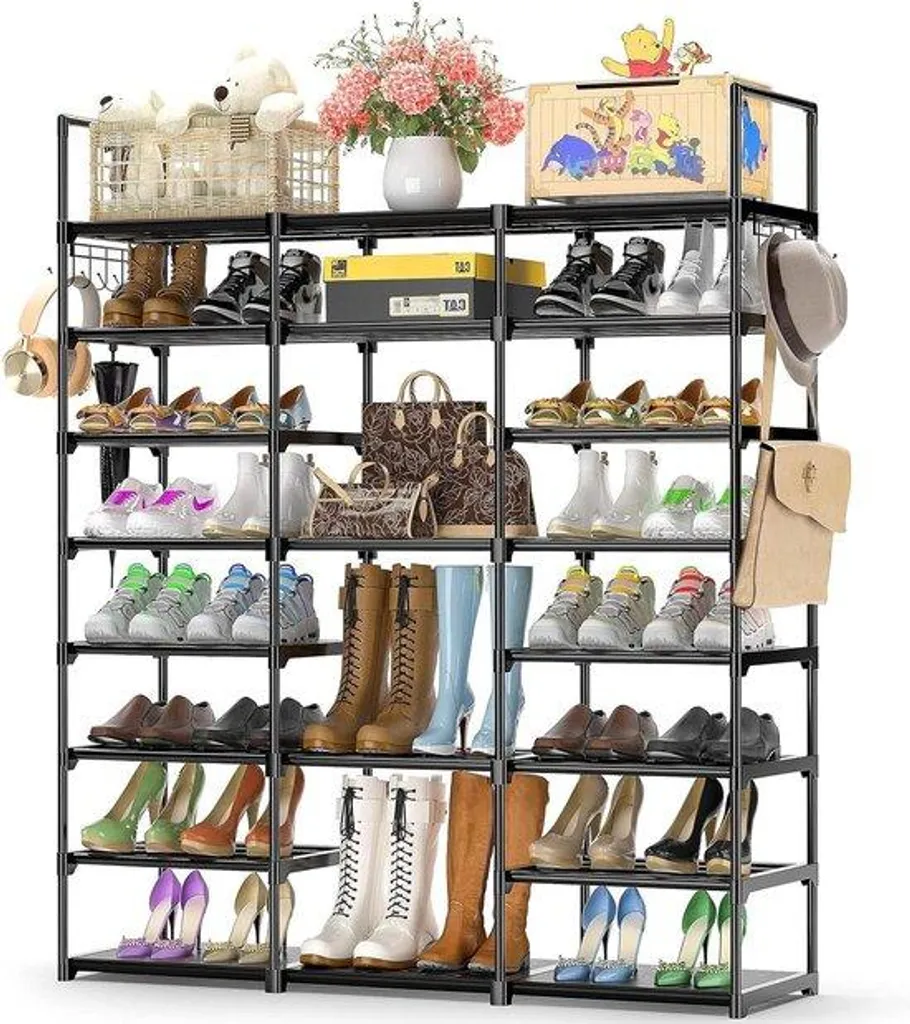 Grand meuble à chaussures 8 étages en métal - Rangement pour 50 paires noir