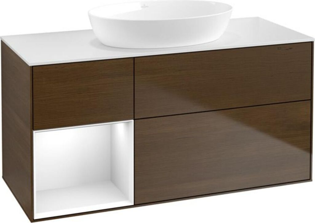 V&B Waschtischunterschrank Wandbeleuchtung Finion 120cm, Pl w m, Reg glo wh. Lac, wal ven