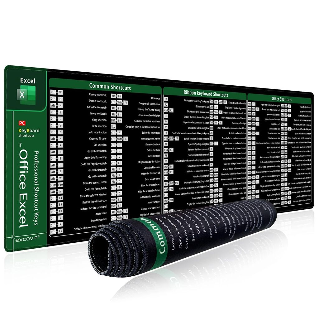 Podložka pod myš Excel Shortcuts 80 cm - Veľká protišmyková Obrázok produktu 