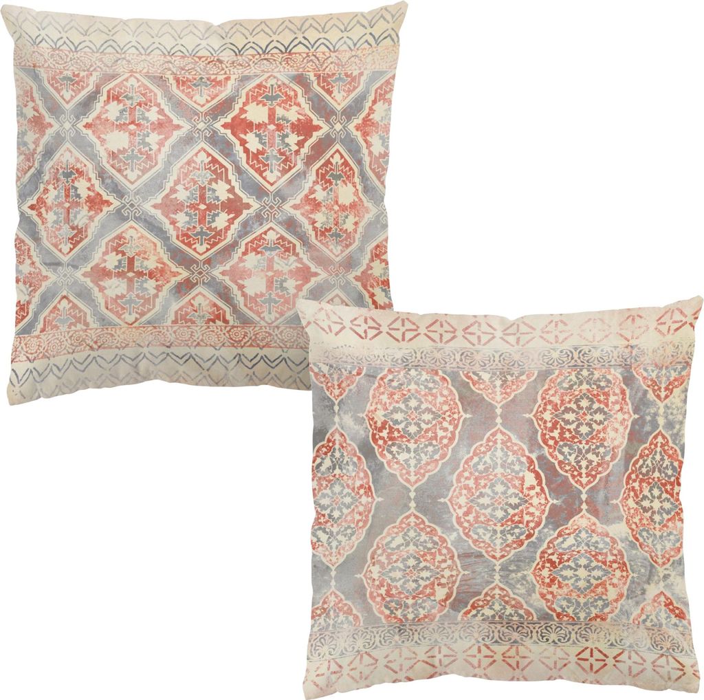 Dekokissen 2-teilig Muster draußen / Outdoor Zierkissen waschbar Design beige Vintage Sofakissen ohne Füllung